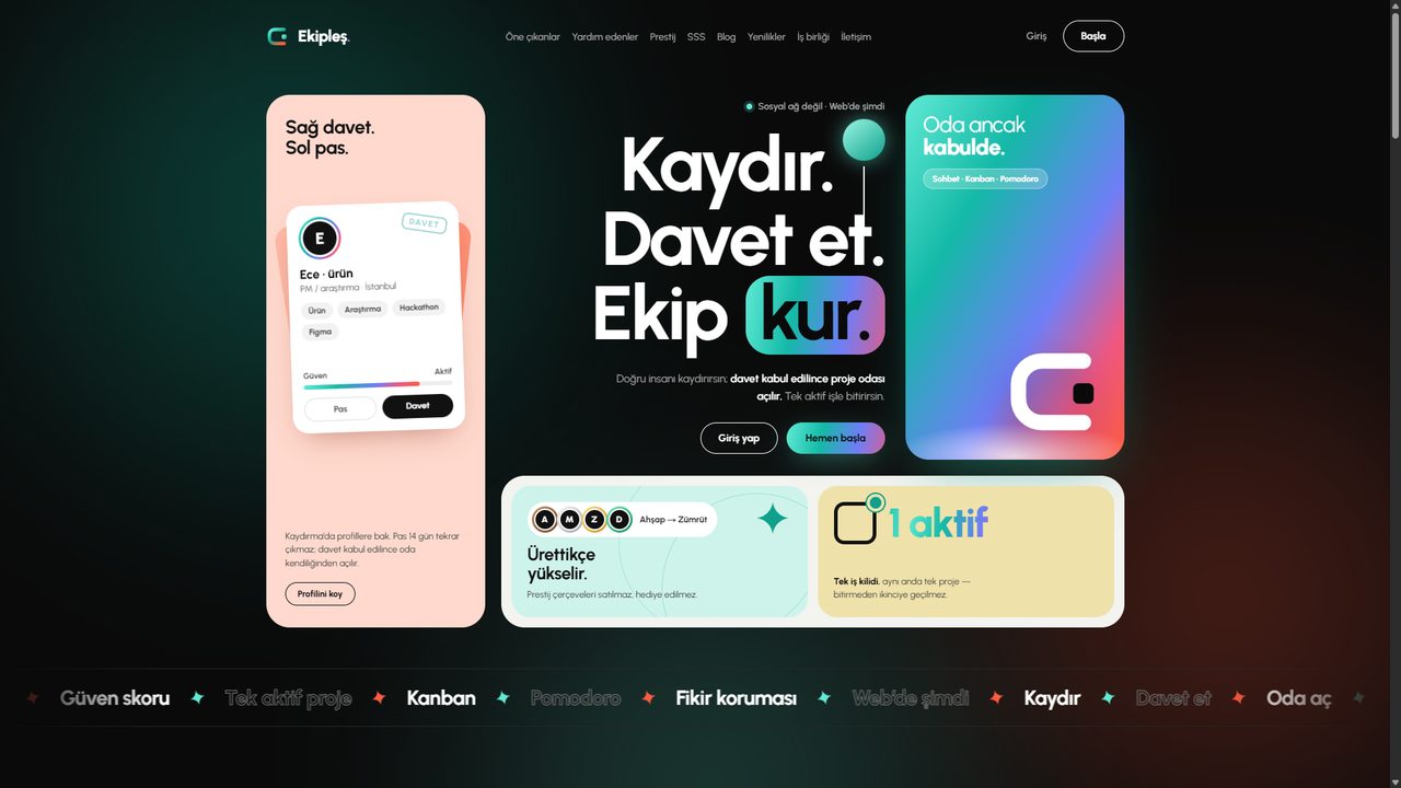 EKİPLEŞ ana ekranı